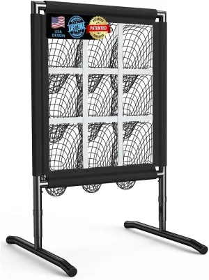 9 Hole Baseball Pitching Net with Strike Zone Softball Pitching Target Portable Net Adjustable Pitcher PocketsTraining Equipment with Throwing Target Carry Bag, Great for All Skill Levels