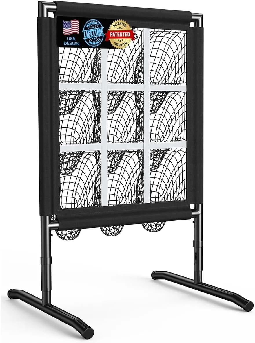 9 Hole Baseball Pitching Net with Strike Zone Softball Pitching Target Portable Net Adjustable Pitcher PocketsTraining Equipment with Throwing Target Carry Bag, Great for All Skill Levels