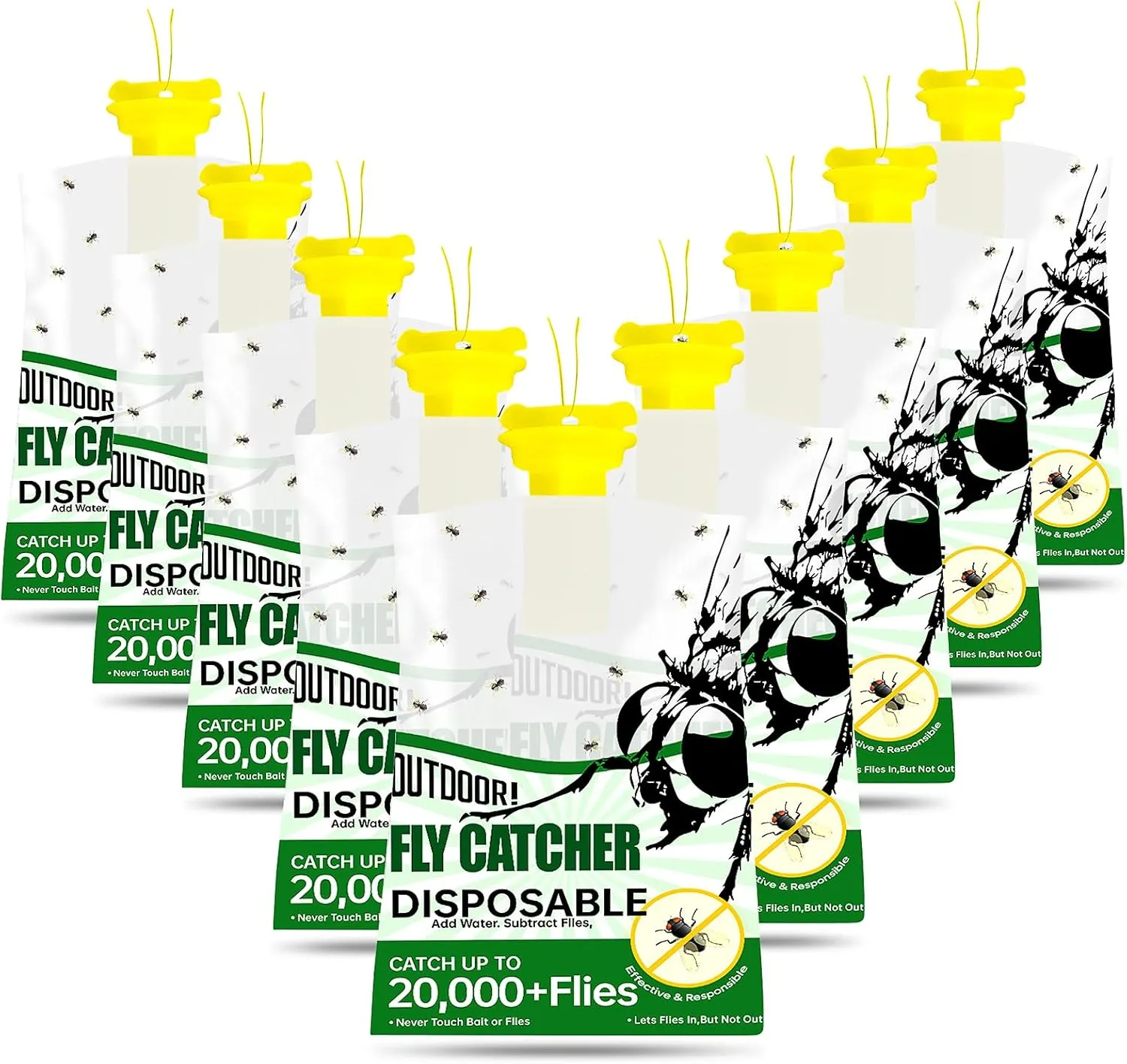 9 Pack Fly Traps Outdoor, Disposable Hanging Fly Traps with Natural Pre-Bait, Non Toxic Fly Catcher Fly Repellent for Home Backyard, Pool, Farm, Patio & Camping, Barn, Stable, Ranche