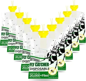 9 Pack Fly Traps Outdoor, Disposable Hanging Fly Traps with Natural Pre-Bait, Non Toxic Fly Catcher Fly Repellent for Home Backyard, Pool, Farm, Patio & Camping, Barn, Stable, Ranche