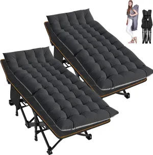 ABORON 2 Pack Folding Camping Cot W/Mat for Adults, Heavy Duty Outdoor Bed with Carry Bag,1200 D Layer Oxford Travel Camp Cots