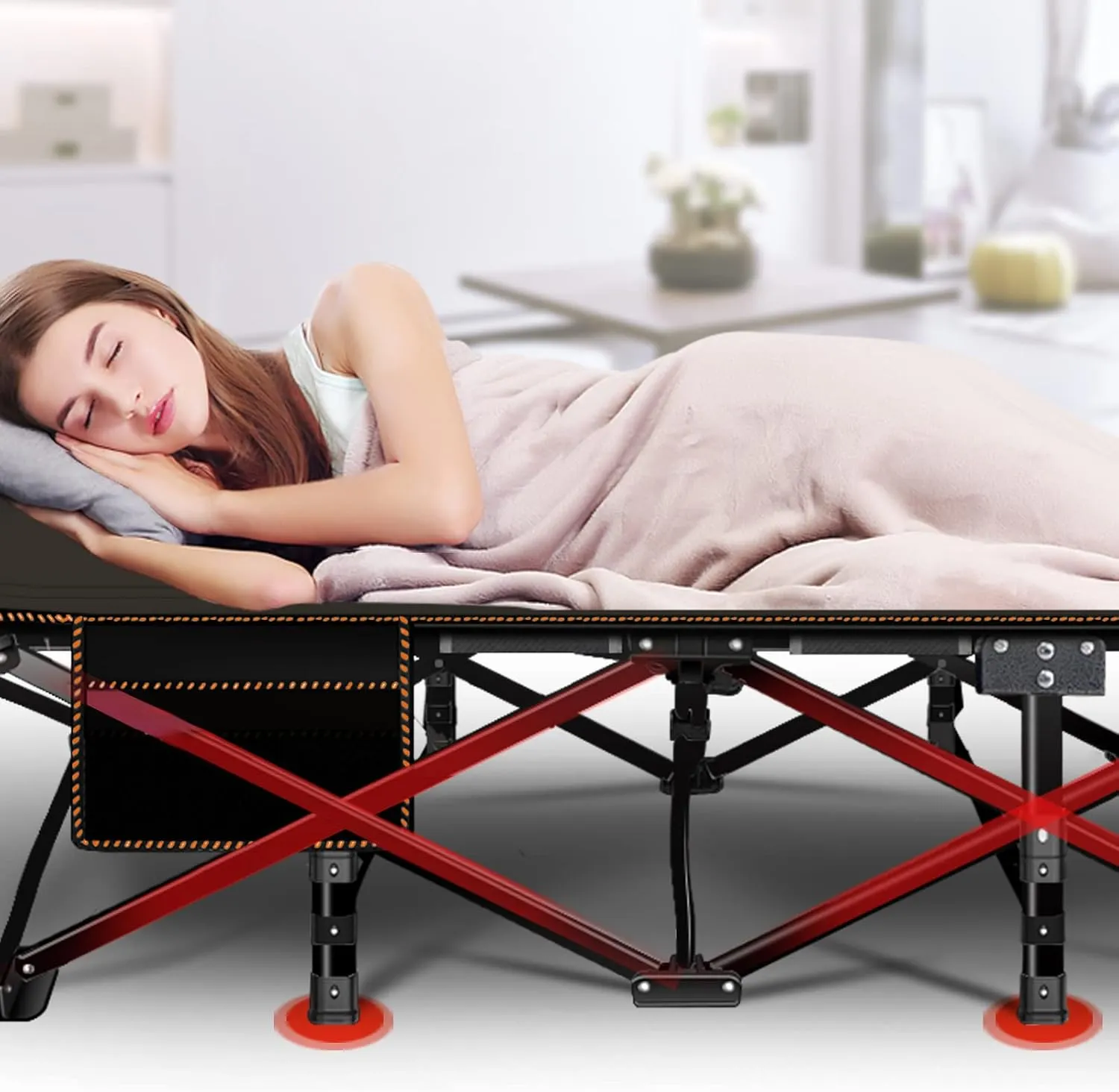 ABORON 2 Pack Folding Camping Cot W/Mat for Adults, Heavy Duty Outdoor Bed with Carry Bag,1200 D Layer Oxford Travel Camp Cots