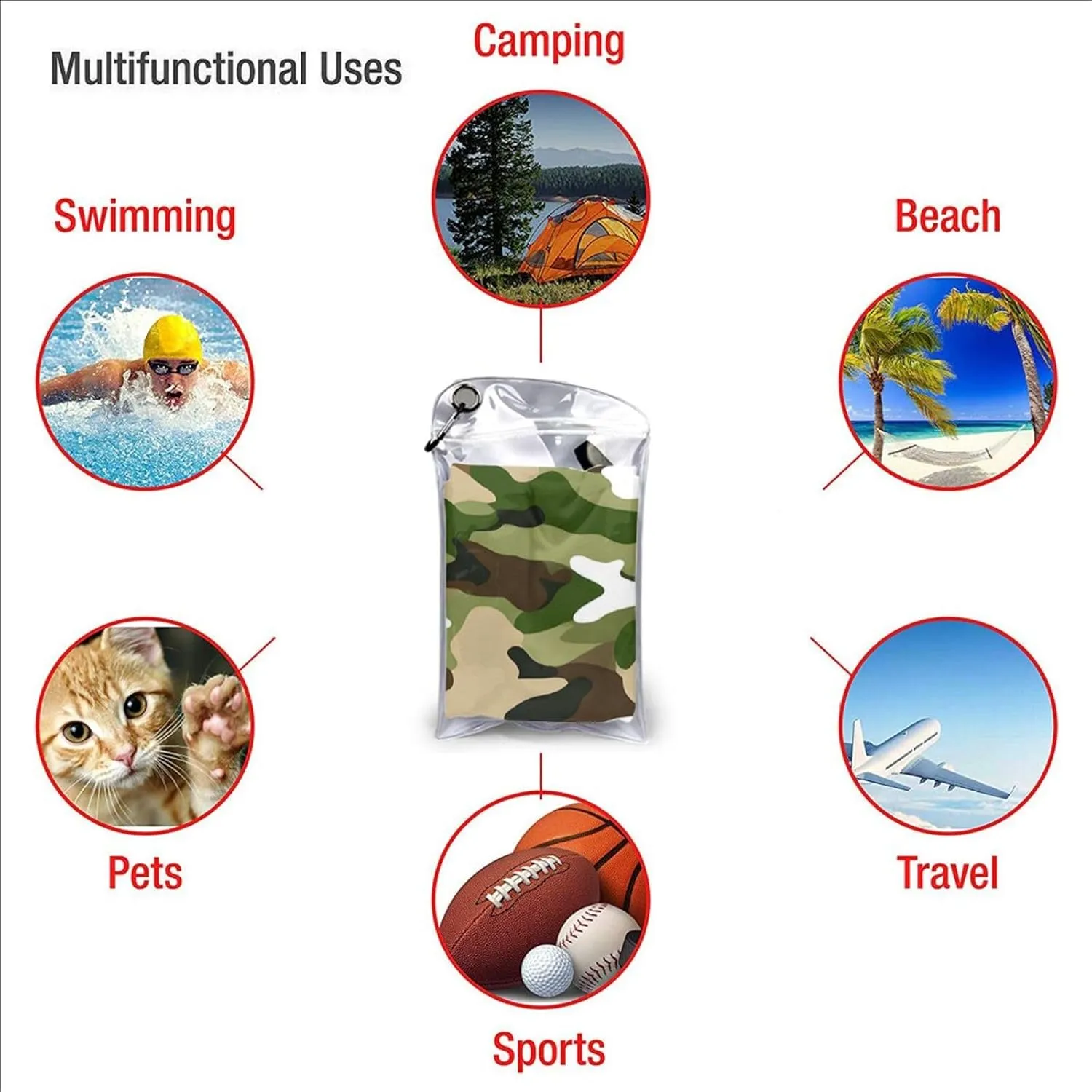 Abstract Camouflage Premium Compact Microfiber Travel Towel-Featherlight & Quick Dry,Sand-Resistant Beach Towel for Swimming,Camping,Vacation Essentials with Carry Pouch