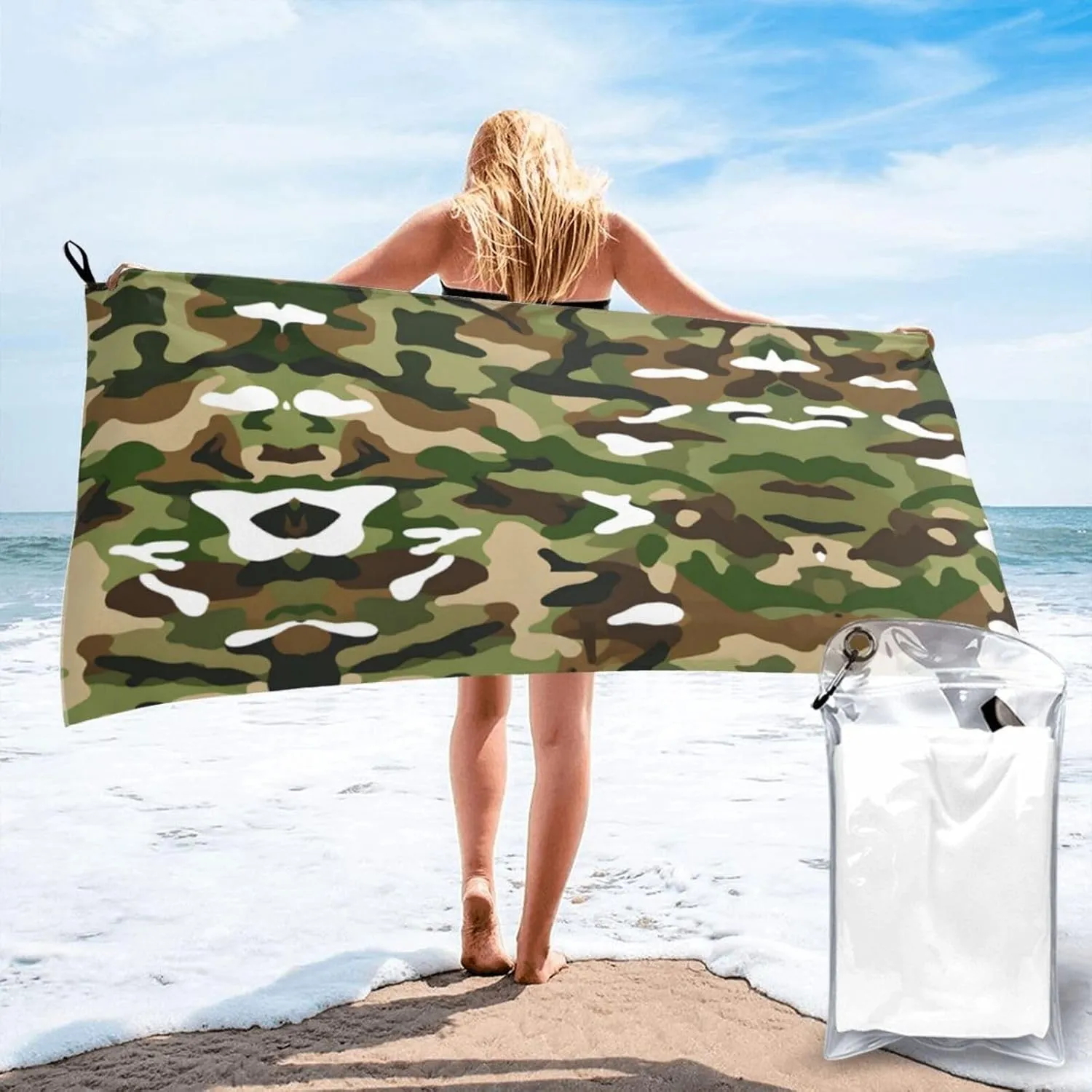 Abstract Camouflage Premium Compact Microfiber Travel Towel-Featherlight & Quick Dry,Sand-Resistant Beach Towel for Swimming,Camping,Vacation Essentials with Carry Pouch