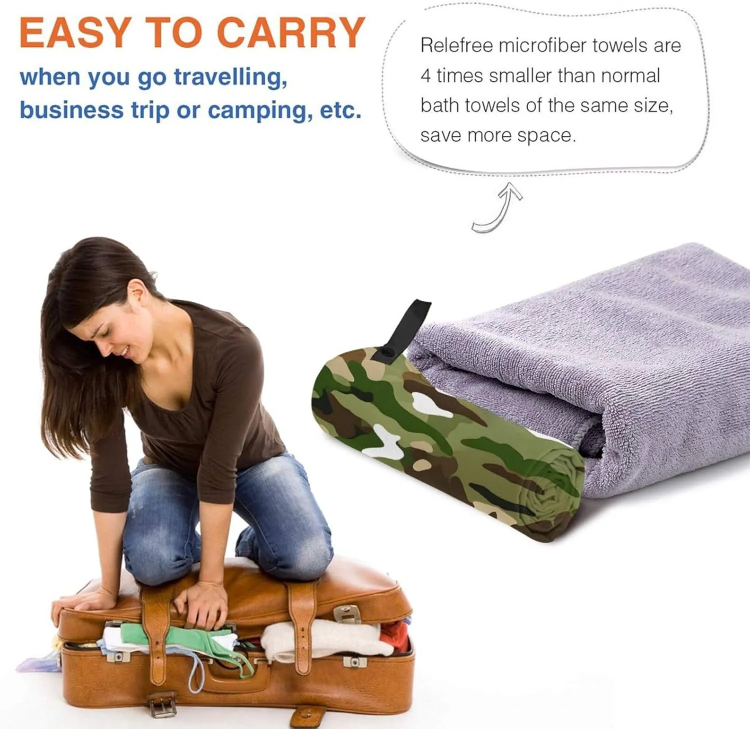 Abstract Camouflage Premium Compact Microfiber Travel Towel-Featherlight & Quick Dry,Sand-Resistant Beach Towel for Swimming,Camping,Vacation Essentials with Carry Pouch