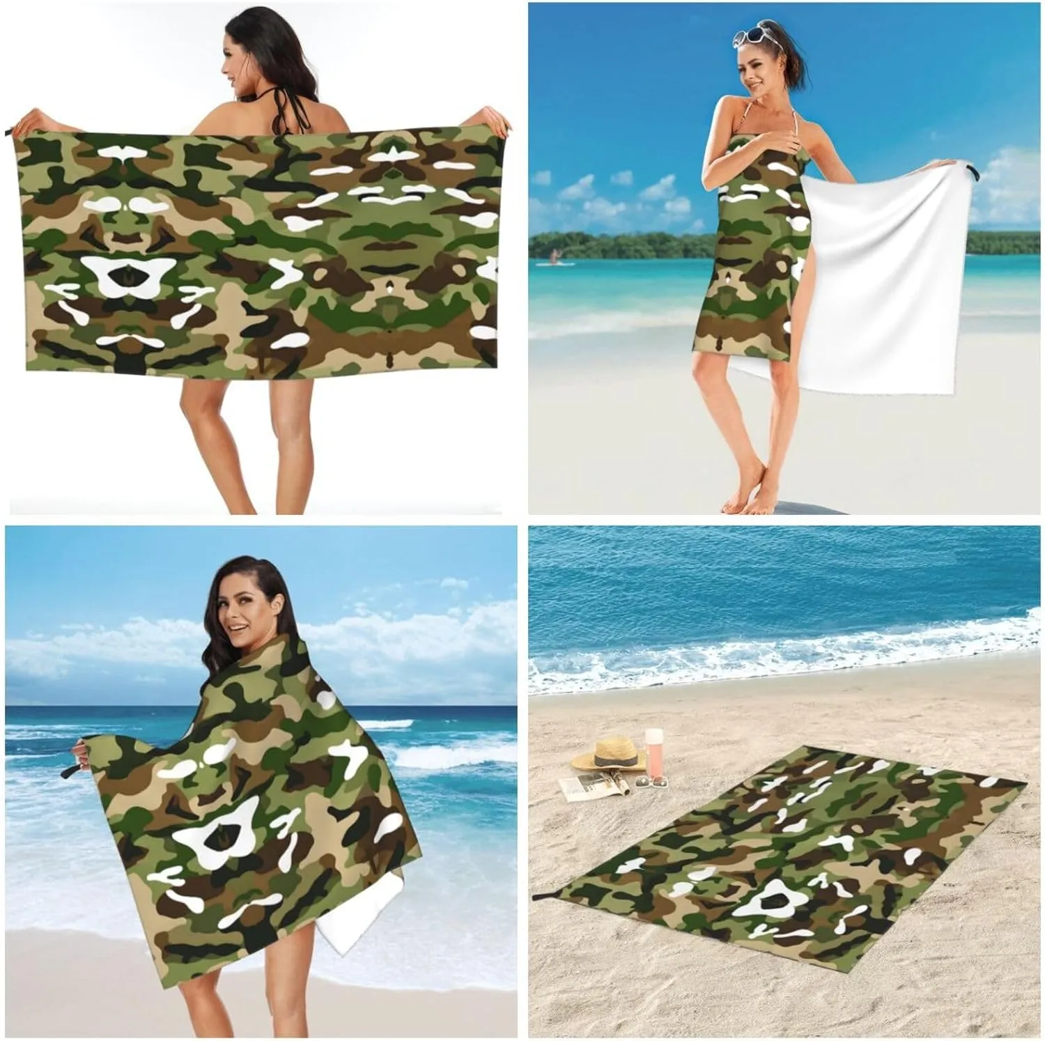 Abstract Camouflage Premium Compact Microfiber Travel Towel-Featherlight & Quick Dry,Sand-Resistant Beach Towel for Swimming,Camping,Vacation Essentials with Carry Pouch