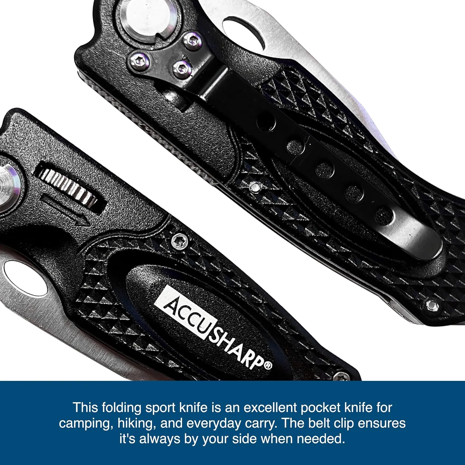 ACCUSHARP Sport Knife, Stainless Steel Folding Pocket Knife, Compact & Lightweight Sport Knife for Fishing, Hunting, Camping, Hiking, & Outdoors, Black