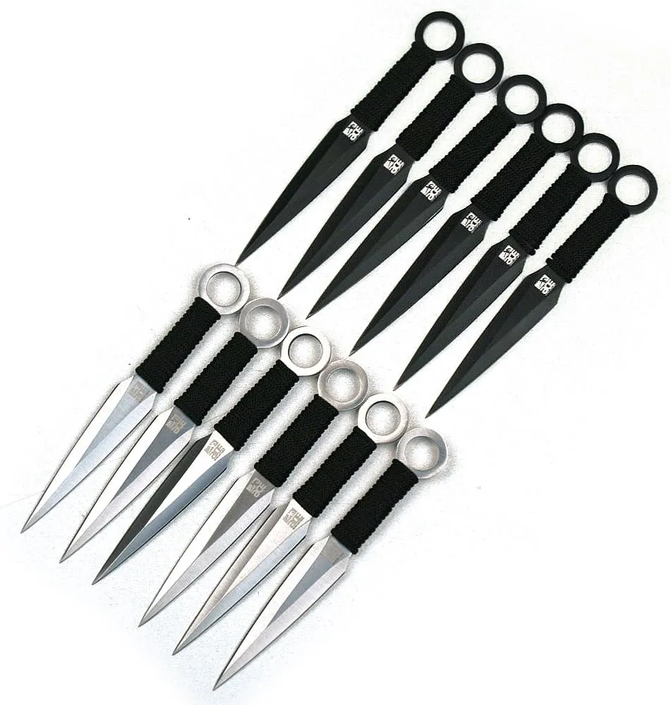 Ace Martial Arts Supply Ninja Stealth Black Throwing Knives with Nylon Case (Kunai 12 Pieces Set)