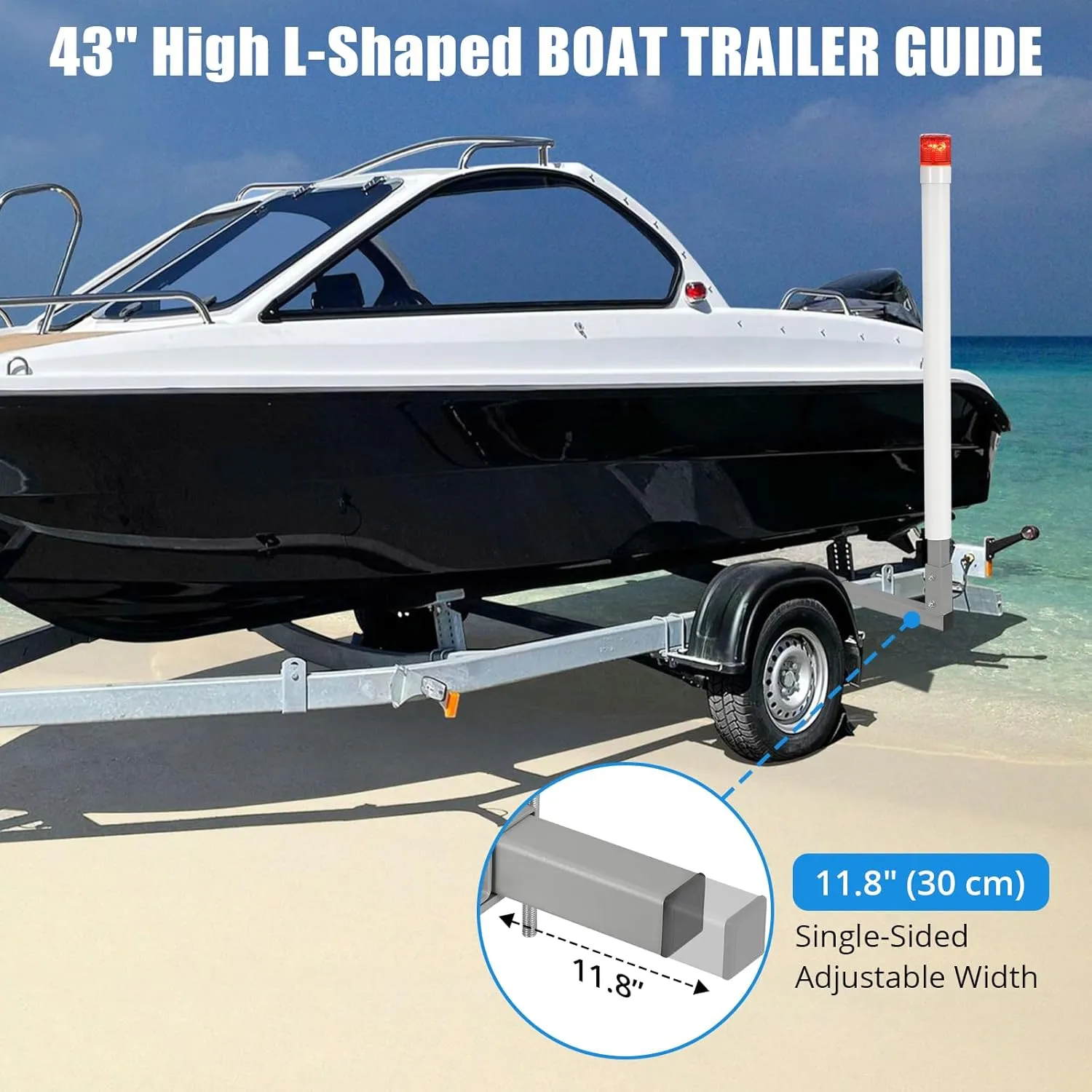 Adjustable 40" Boat Trailer Guide Poles, 2PCS Rustproof Galvanized Steel with PVC Protection, 43" Height, Flexible Installation for Easy Loading of Ski, Fishing & Sailboats