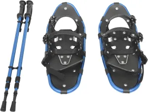 Adjustable Snowshoes with Trekking Poles Durable Aluminum Frame and Secure Straps Ideal for Skiing, Hiking, and Snow Adventures Blue
