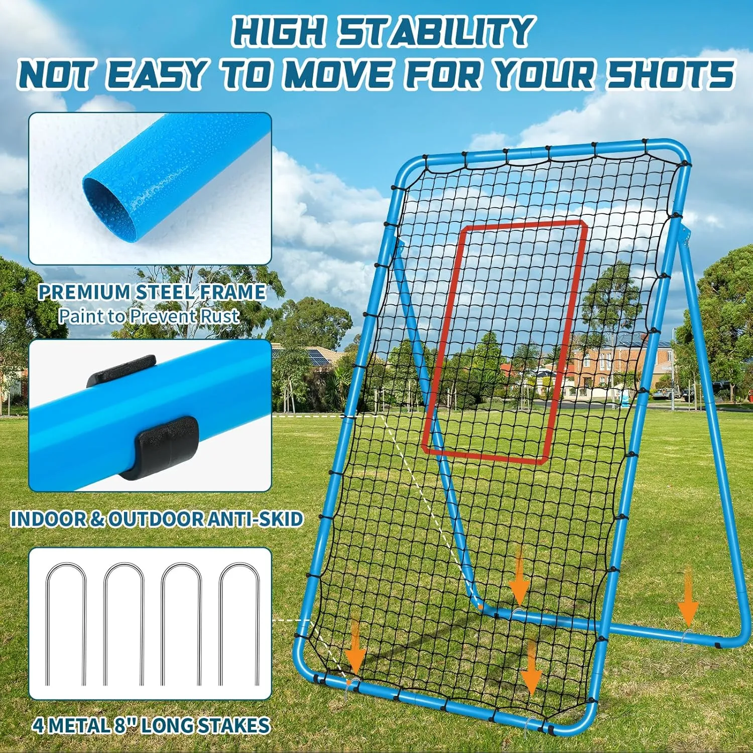 Adjustable Volleyball Rebounder Net 7x4 ft with PU Volleyball and Stakes - Bounce Back Training Equipment for Practicing Volleying, Bumping, Spiking, Easy Set Up & Steady for Multi Sports