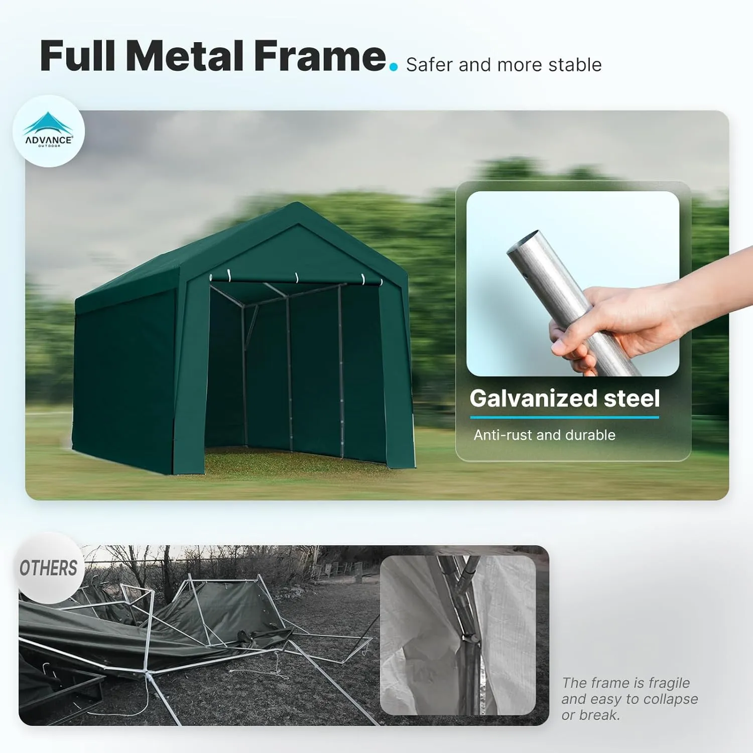 ADVANCE OUTDOOR 10x20 ft Heavy Duty Carport Garage Shelter, Adjustable Height (6.5-11ft) Waterproof Canopy with Removable Sidewalls for Cars, RV, Boat, Truck, Party - Green