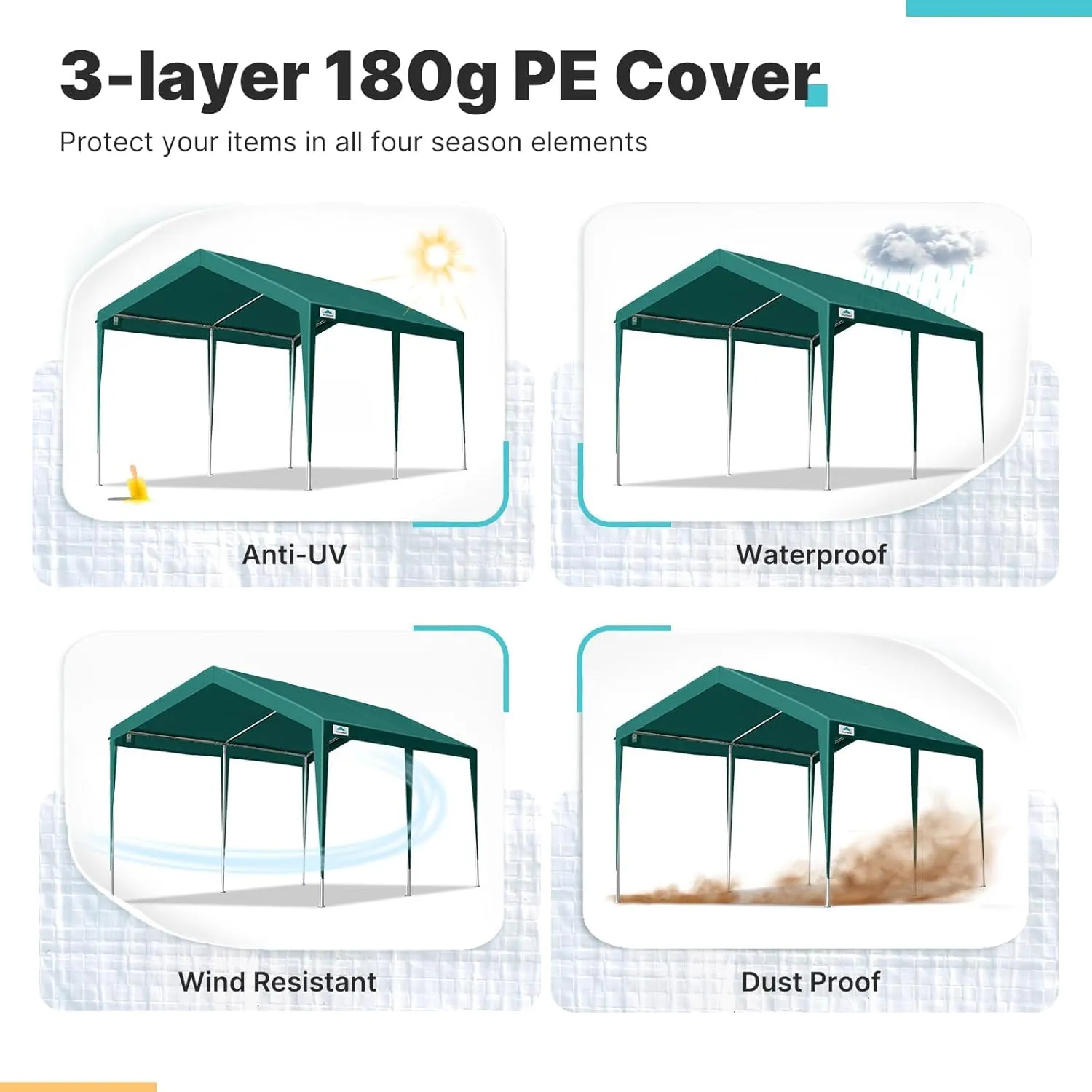 ADVANCE OUTDOOR Adjustable 10x20 ft Heavy Duty Carport Car Canopy Garage Boat Shelter Party Tent, Adjustable Height from 9.5 ft to 11 ft, Green