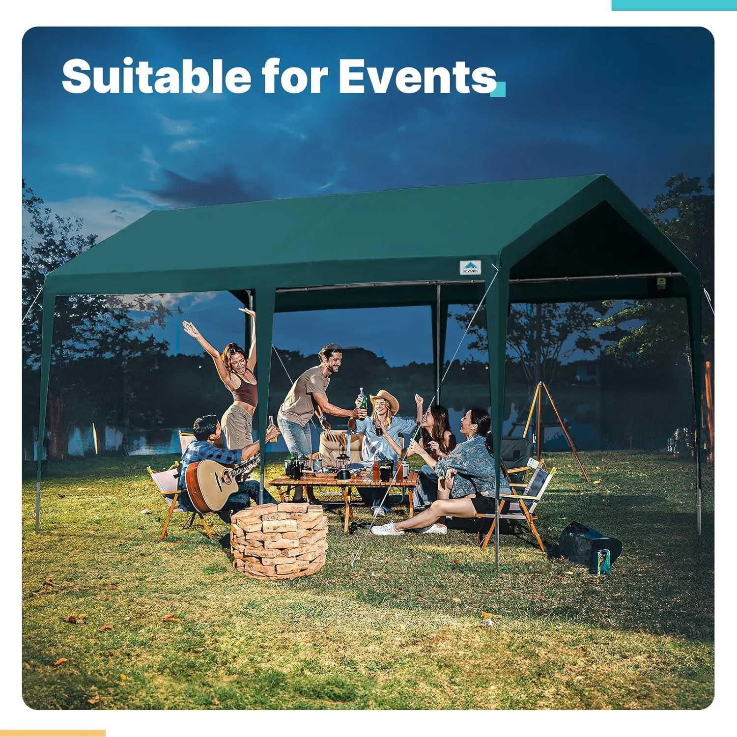 ADVANCE OUTDOOR Adjustable 10x20 ft Heavy Duty Carport Car Canopy Garage Boat Shelter Party Tent, Adjustable Height from 9.5 ft to 11 ft, Green