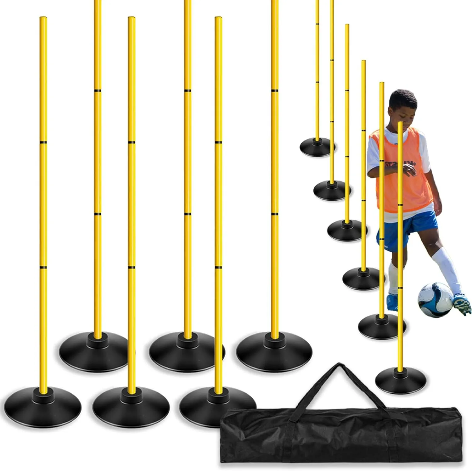 Agility Poles Set 6 Packs- Adjustable Height 5ft Soccer Training Poles with Heavy-Duty Rubber Base, Football Basketball Speed Drill Equipment for Indoor Outdoor Turf (Dog/Horse Compatible)