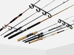 Ahomiwow Wall or Ceiling Fishing Rod/Pole Rack Holder Storage Hook Hanger Oranizer Display Metal Wall Mounted Holds up to 8 Fishing Rods for Garage Cabin and Basement