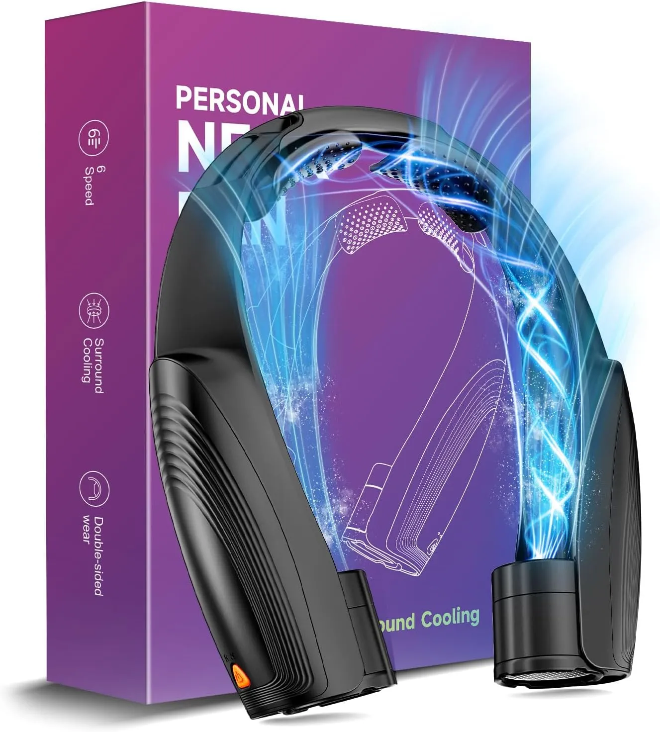AI Portable Neck Fan with 6 Powerful Speeds, 8000mAh Battery Operated USB-C Rechargeable Fan, Hands-Free 360° Cooling Neck Fan,Twistable,Ultra-Quiet Personal Fan for Women Men Office Travel(Black)