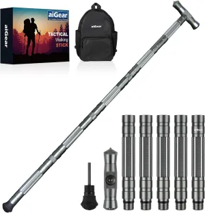 aiGear Tactical Stick Hiking Walking Staff - Trekking Poles Tactical Staff Adjustable Hiking Stick Gear for Outdoor Survival Camping Hiking