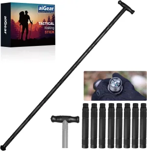 aiGear Walking Hiking Stick with Compass and Whistle, 16 in 1 Survive Walking Hiking Stick Outdoor Trekking Poles with Solid Durable Survive Tools 8 Tubes
