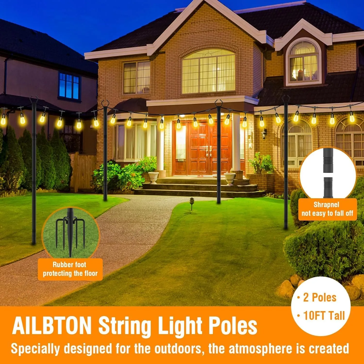 AILBTON 10 Pack 10Ft String Light Poles,Light Poles for Outside String Lights,Outdoor Light Poles with Fork,Metal Pole Stand for Patio,Backyard,Deck