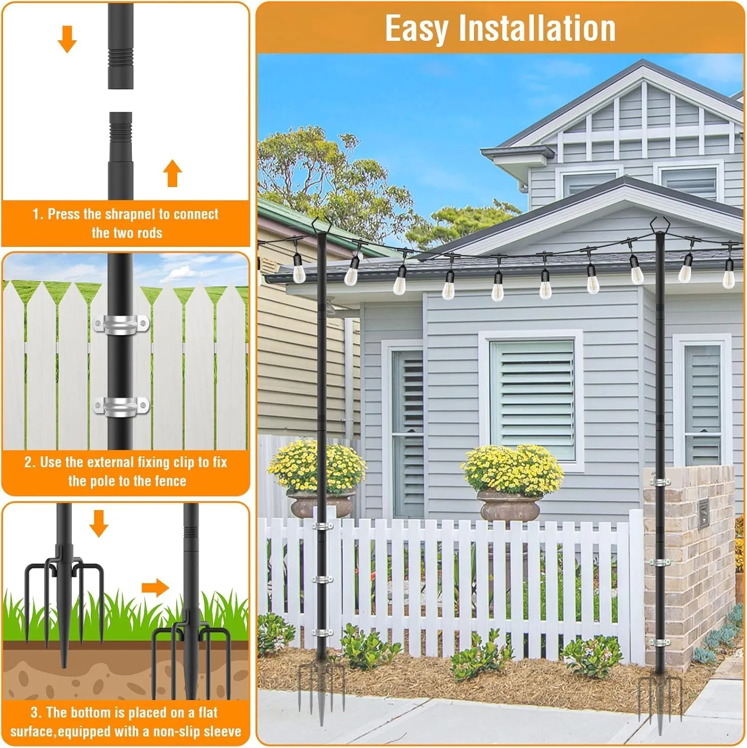 AILBTON 10 Pack 10Ft String Light Poles,Light Poles for Outside String Lights,Outdoor Light Poles with Fork,Metal Pole Stand for Patio,Backyard,Deck