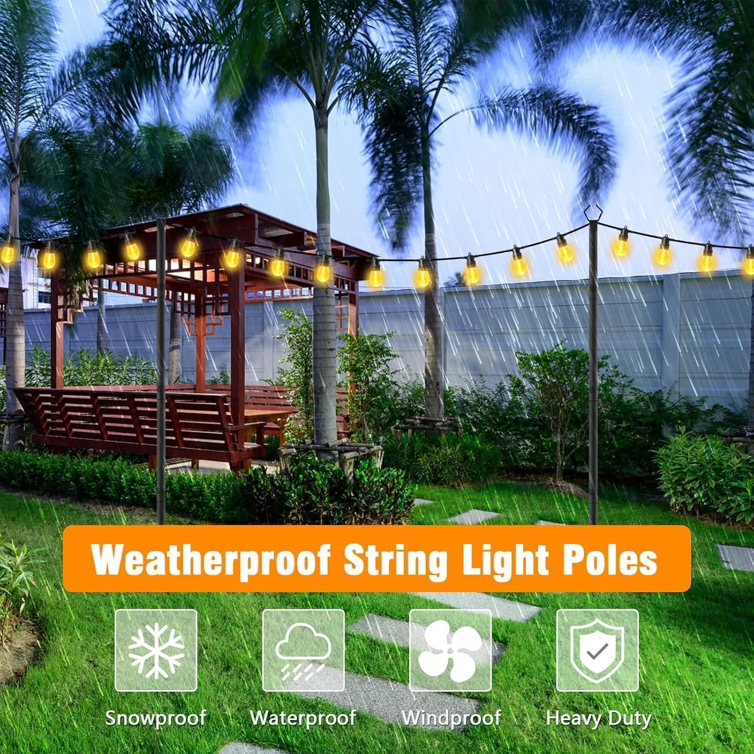AILBTON 10 Pack 10Ft String Light Poles,Light Poles for Outside String Lights,Outdoor Light Poles with Fork,Metal Pole Stand for Patio,Backyard,Deck