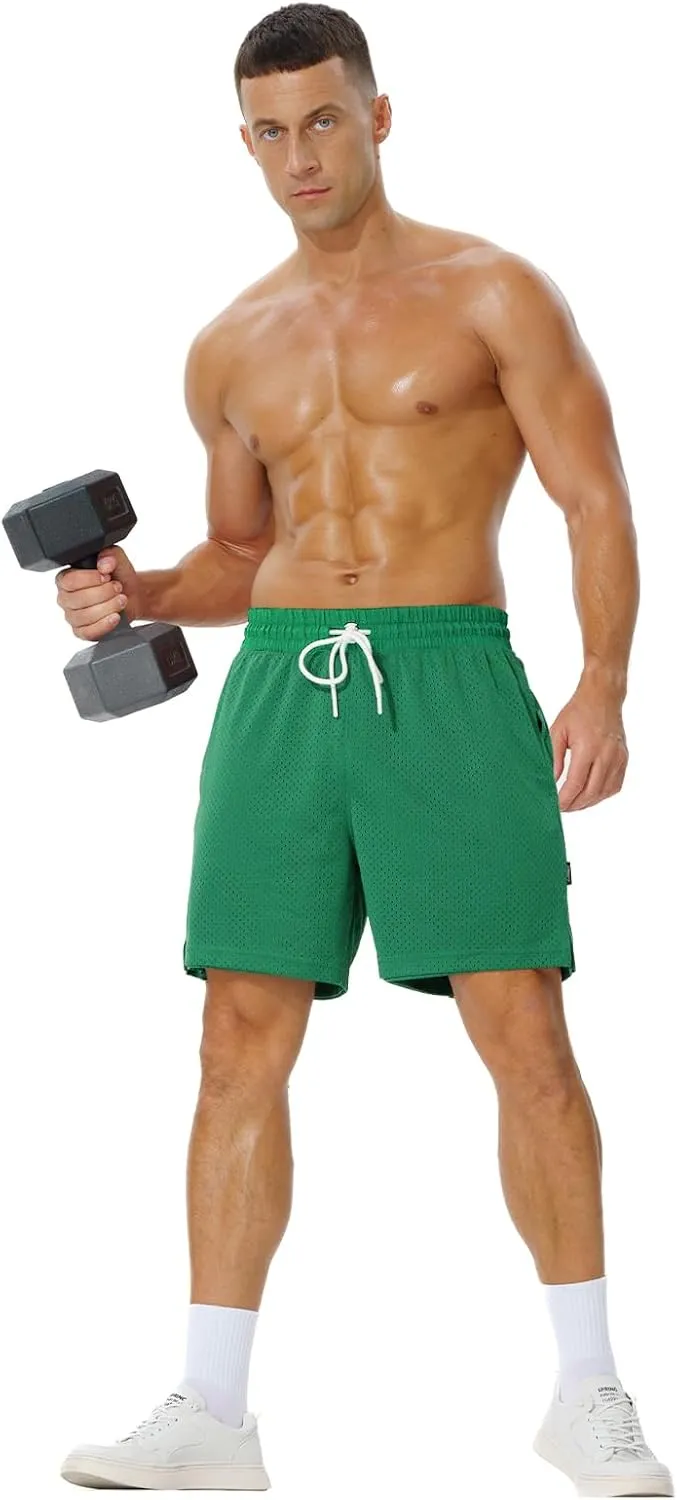 AIMPACT 7" Mens Mesh Shorts Athletic Basketball Shorts Double Layer Gym Workout Shorts with Pocket Drawstring Breathable