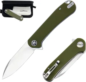 ALBATROSS EDC Folding Pocket Knife - 3" D2 Steel Blade, Green G10 Handle, Smooth Flipper, Outdoor Survival Tool FK059 (Green)