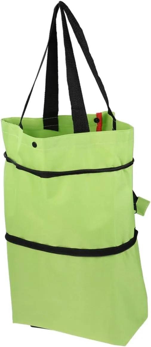 Alipis Portable Collapsible Shopping Cart Lightweight Green Trolley Bag for Easy Travel Grocery and Outdoor Activities Vegetables Organizer for Beach Gym and Camping