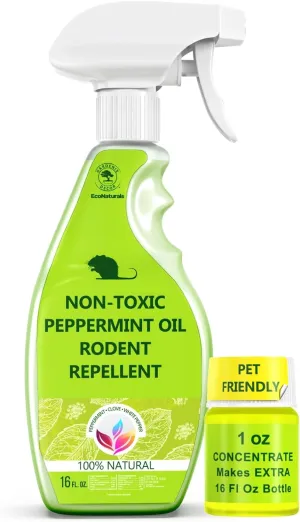 All Natural Peppermint Oil Spray, Non-Toxic Rat Repellent to Repel Mice and Rats, Rodent Repellent Spray - 2 Bottle Value - 16oz   1oz Concentrate