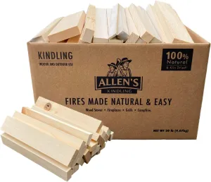 Allen's Natural Kindling Wood – 20 LB Box of Kiln-Dried Fire Starter Sticks for Campfires, Wood Stoves & BBQ – Easy to Light Fire Pit – Clean Burn Fire Starter Logs – No Chemicals or Odors