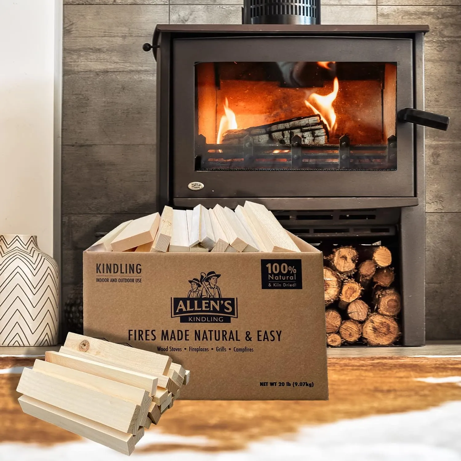 Allen's Natural Kindling Wood – 20 LB Box of Kiln-Dried Fire Starter Sticks for Campfires, Wood Stoves & BBQ – Easy to Light Fire Pit – Clean Burn Fire Starter Logs – No Chemicals or Odors