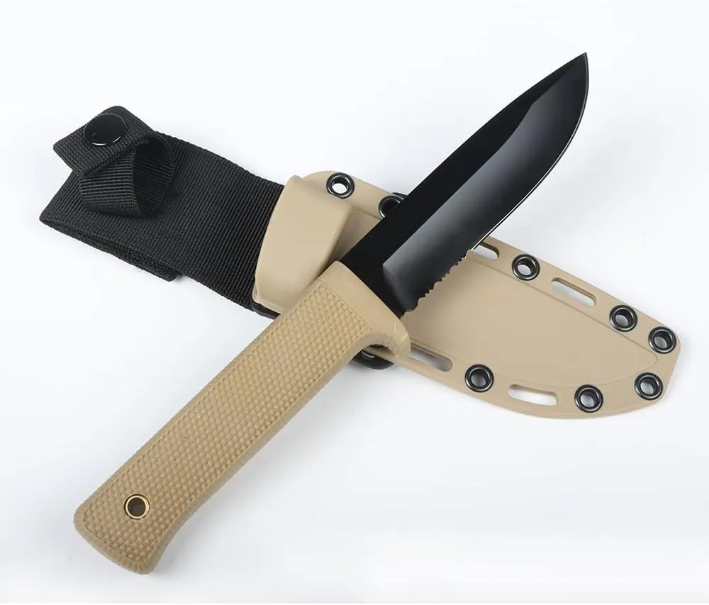 allvin M7797 Survival Straight Knife 5Cr13Mov Black Oxide Drop Point Blade Full Tang FRN Handle Outdoor Camping Hiking Fishing Fixed Blade Knives with Kydex (Serrated Blade)