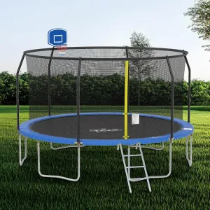 ALPHA CAMP Trampoline Trampoline with Basketball Hoop, Outdoor Trampoline with Enclosure Net for Kids Adults, ASTM Approved, Recreational Trampoline with Ladder and AntiRust Coating