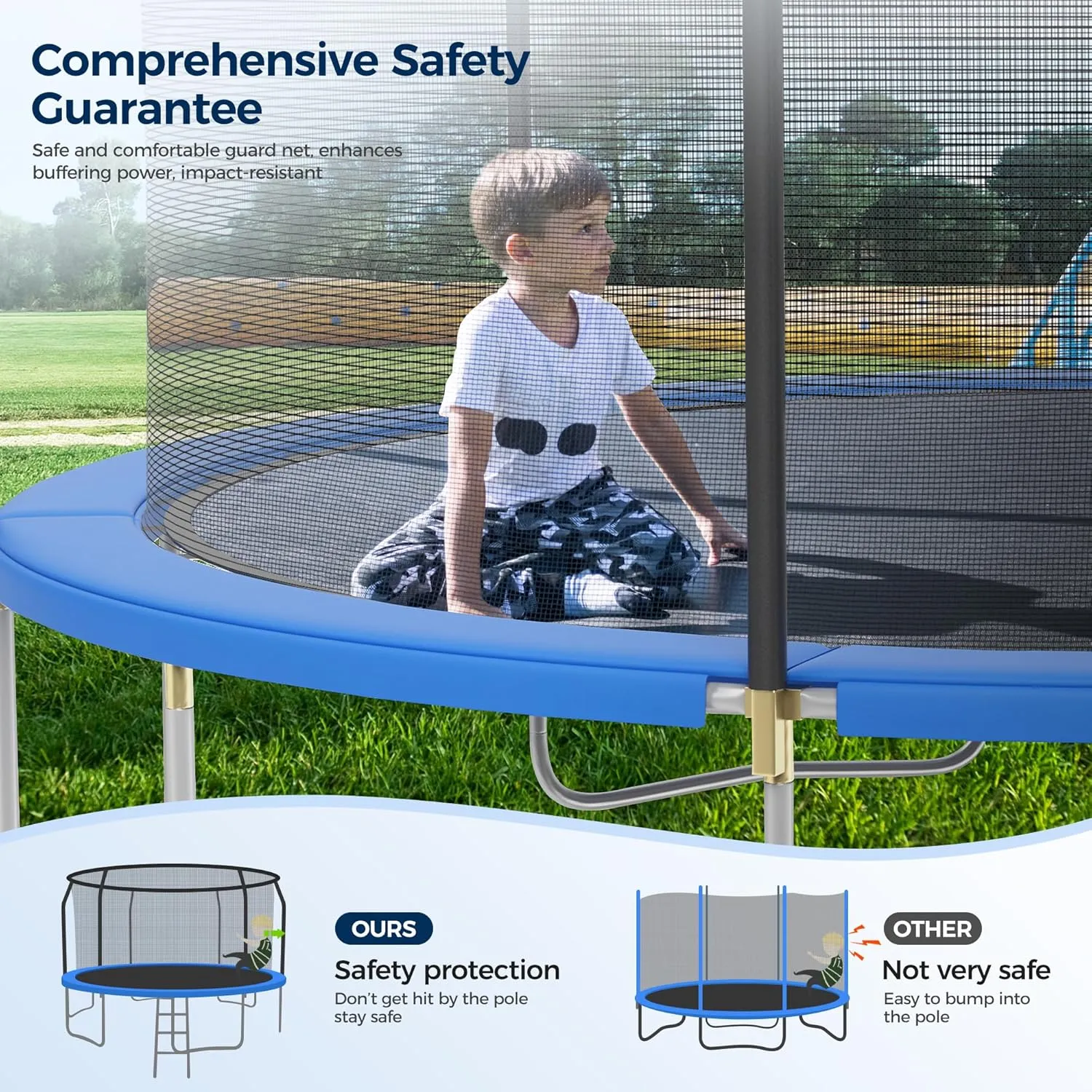 ALPHA CAMP Trampoline Trampoline with Basketball Hoop, Outdoor Trampoline with Enclosure Net for Kids Adults, ASTM Approved, Recreational Trampoline with Ladder and AntiRust Coating