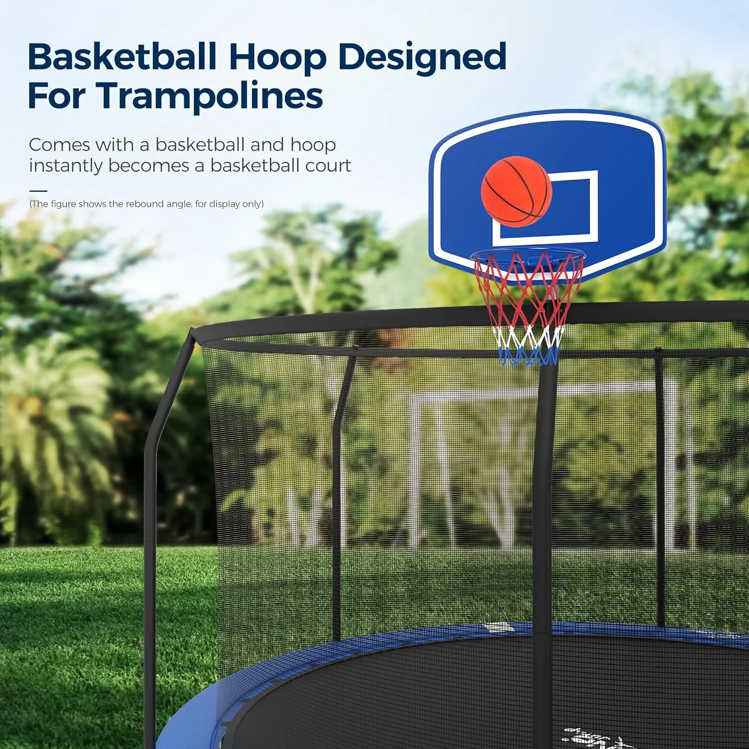 ALPHA CAMP Trampoline Trampoline with Basketball Hoop, Outdoor Trampoline with Enclosure Net for Kids Adults, ASTM Approved, Recreational Trampoline with Ladder and AntiRust Coating