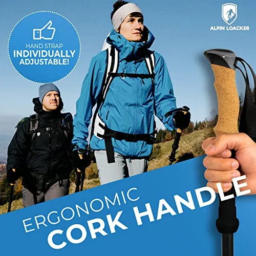 ALPIN LOACKER Collapsible Trekking Poles for Hiking I Carbon Hiking Poles Ultra Lightweight I Adjustable Trekking Poles for Women and Men with Cork Grip, 39 to 47 inches