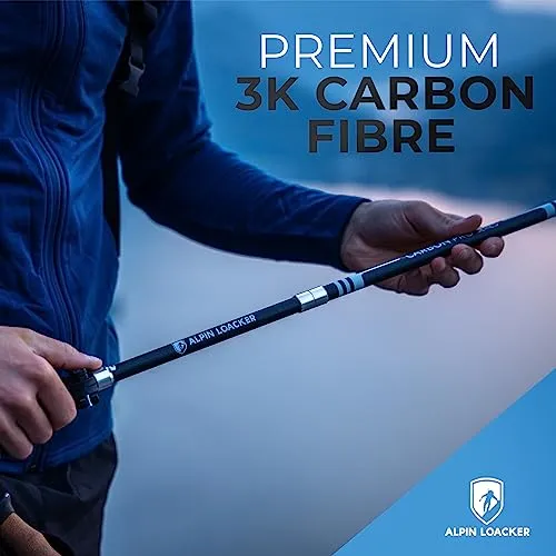 ALPIN LOACKER Collapsible Trekking Poles for Hiking I Carbon Hiking Poles Ultra Lightweight I Adjustable Trekking Poles for Women and Men with Cork Grip, 39 to 47 inches