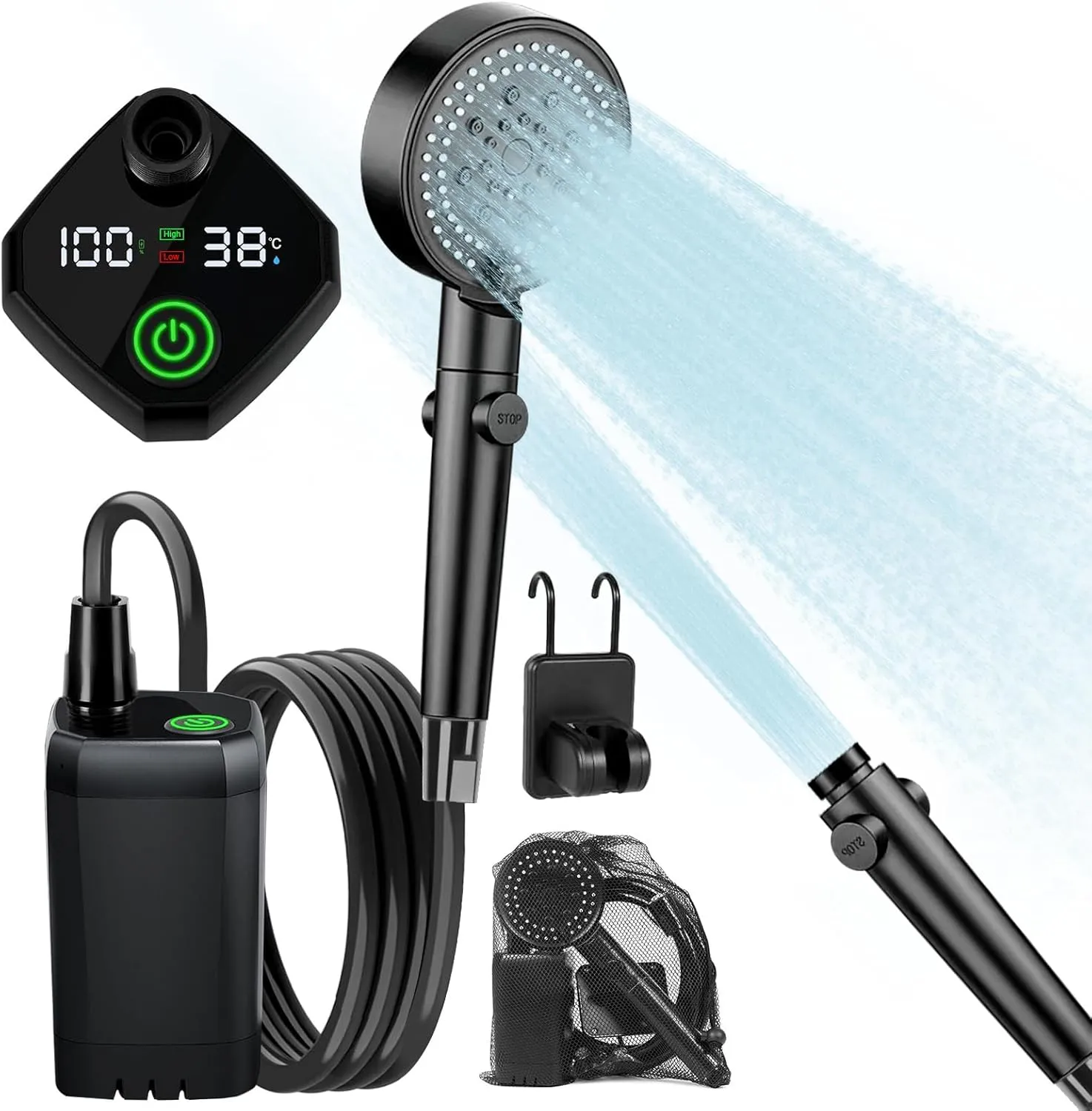 AlpsWolf Portable Shower for Camping, 6000mAh Rechargeable Camping Shower with Digital Power & Temperature Display, Portable Shower for Camping, Beach, Hiking, Outdoor Travelling, Pet Cleaning