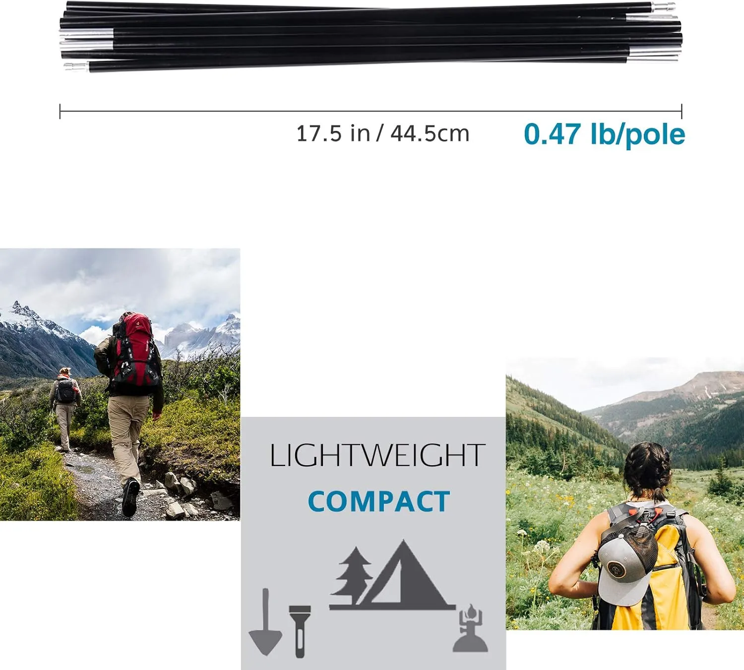 Aluminum Tent Poles Replacement, Black Pre-Assembled Tent Pole, 7001 T6 Heated Camping Tent Rod