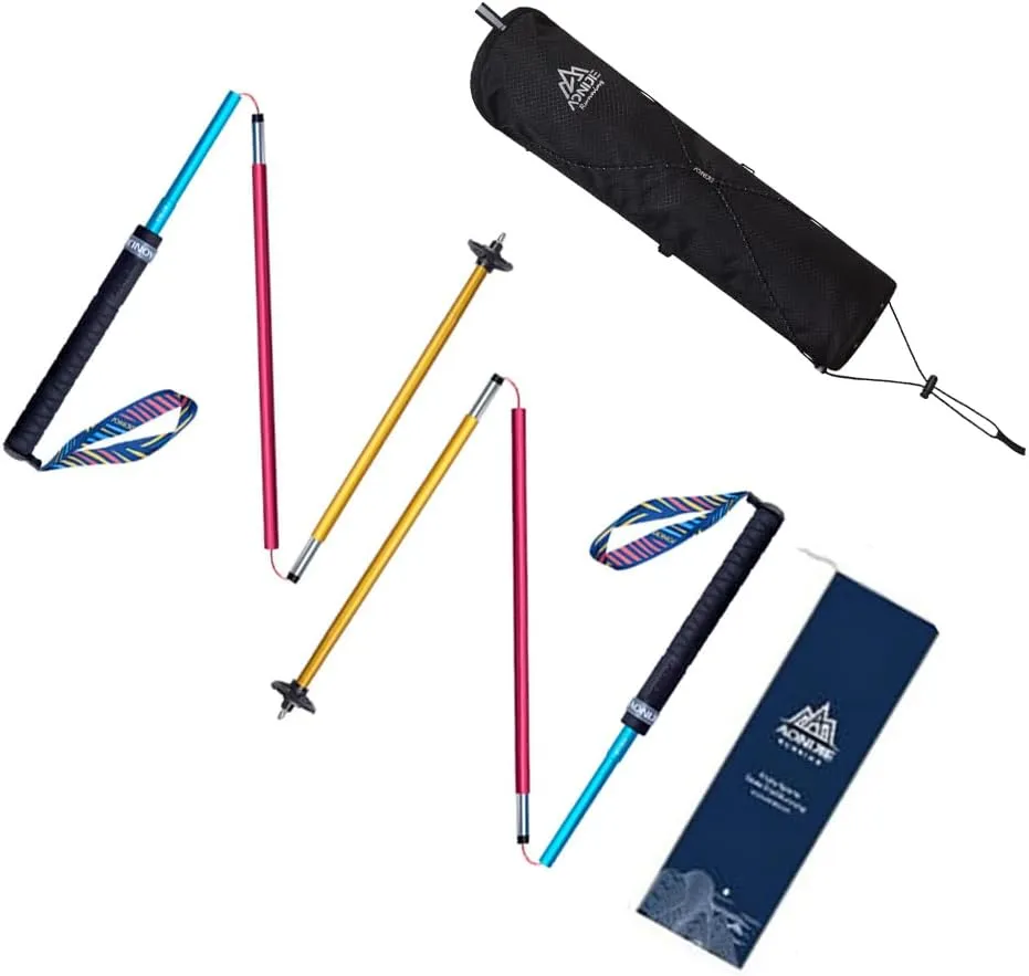 Aluminum Trekking Poles with Storage Bag, 2 Pack Lightweight Collapssible Hiking Sticks,Quick Lock Shock Absorbent(rainbow-110cm)
