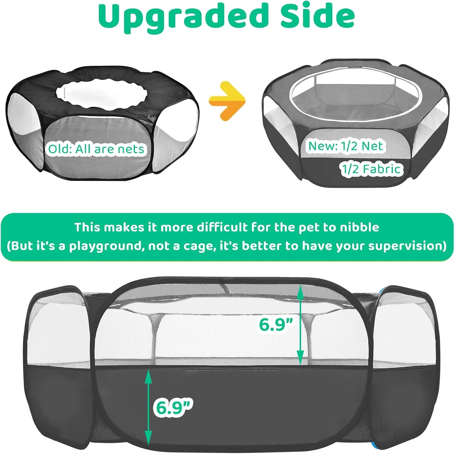 Amakunft Guinea Pig Playpen with Cover, Bunny Playpen with Top, Rabbit Pop Up Playpen with Roof, Small Animal Play Pen Indoor, for Ferret/Chinchilla/Bearded Dragon/Kitten (Black)