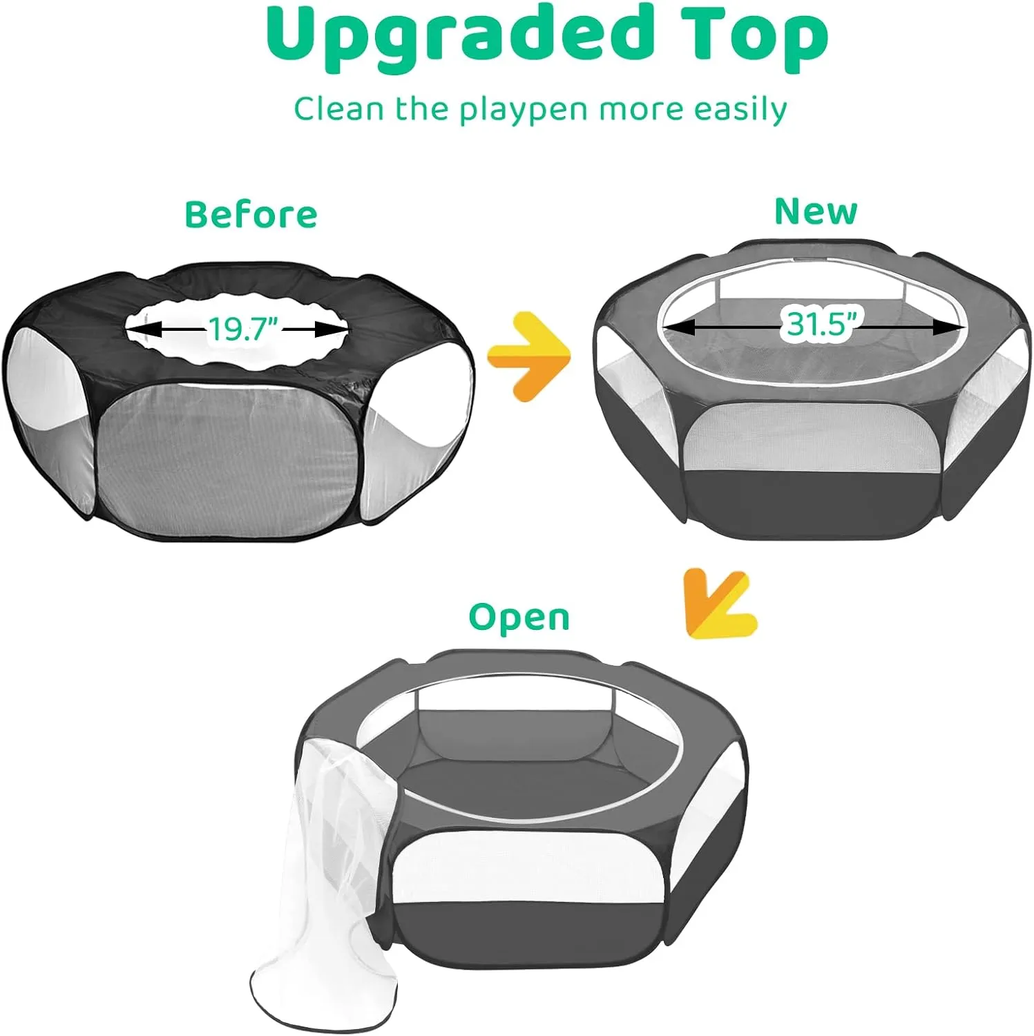Amakunft Guinea Pig Playpen with Cover, Bunny Playpen with Top, Rabbit Pop Up Playpen with Roof, Small Animal Play Pen Indoor, for Ferret/Chinchilla/Bearded Dragon/Kitten (Black)