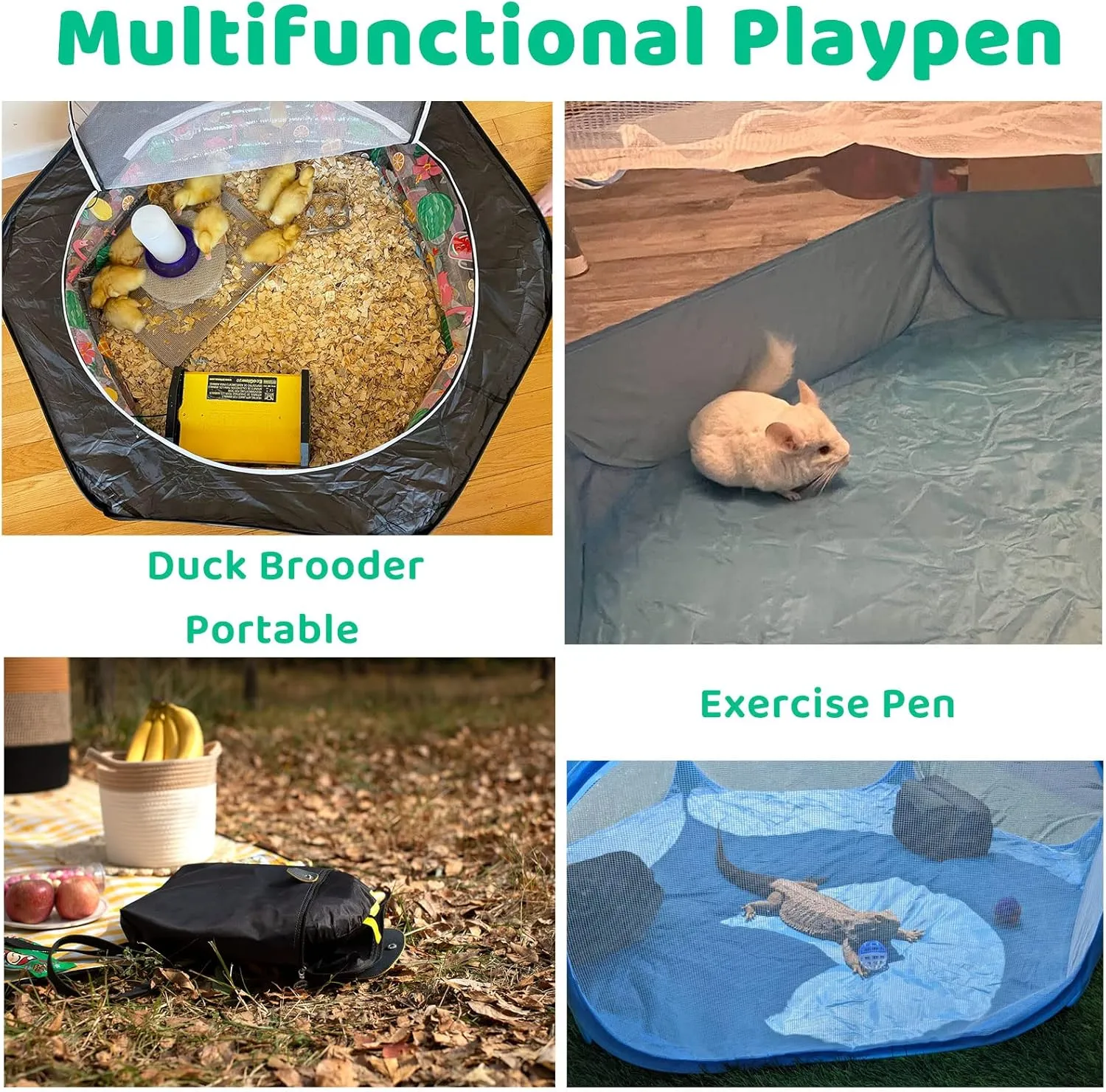 Amakunft Guinea Pig Playpen with Cover, Bunny Playpen with Top, Rabbit Pop Up Playpen with Roof, Small Animal Play Pen Indoor, for Ferret/Chinchilla/Bearded Dragon/Kitten (Black)