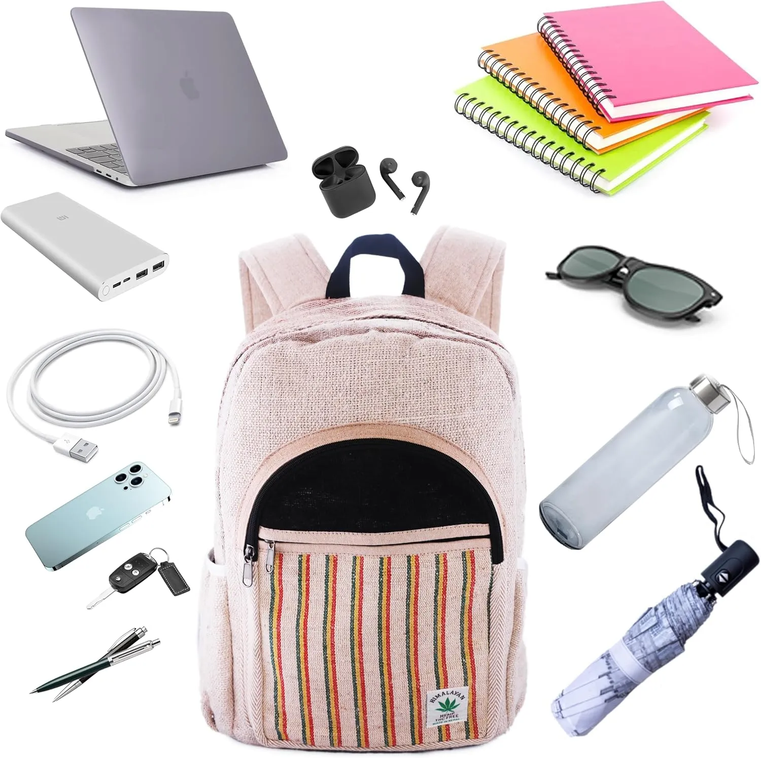 Anitya Hemp Backpack, Multi-Functional Pockets, Eco-Friendly, Unisex, Hiking Daypack, Durable Rucksack (AHLB06)