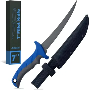 ANTOWIN Heavy Duty Fish Fillet Knife - 7" Sharp Blade Boning Knife, Flexible Fillet Knives for Meat Fish Poultry Chicken,Fishing Gear Tool for Hunting Camping Outdoor Fishing Hiking Women Men