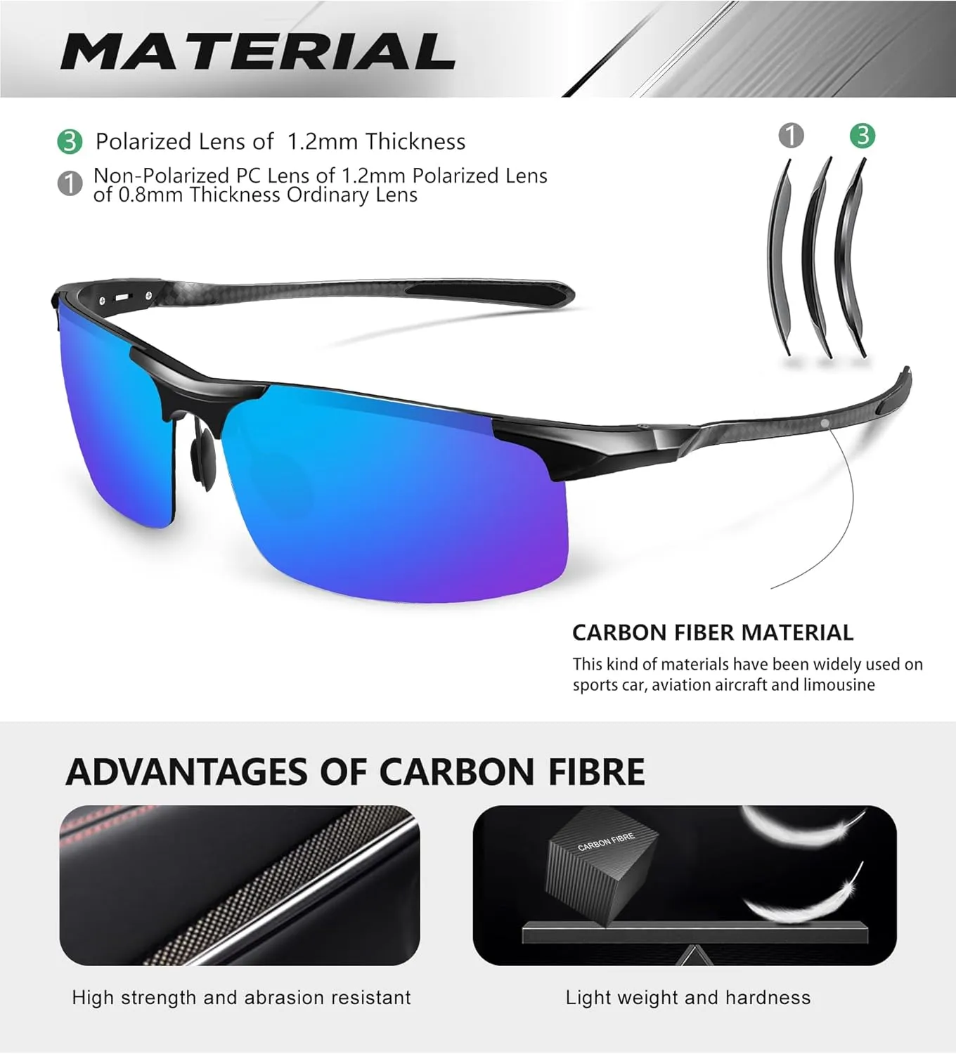 ANYLUV Polarized Sunglasses-Men Mens-Sunglasses Sport: Carbon Fiber Lightweight Sun Glasses Al-Mg UV400 Fishing Driving Golf