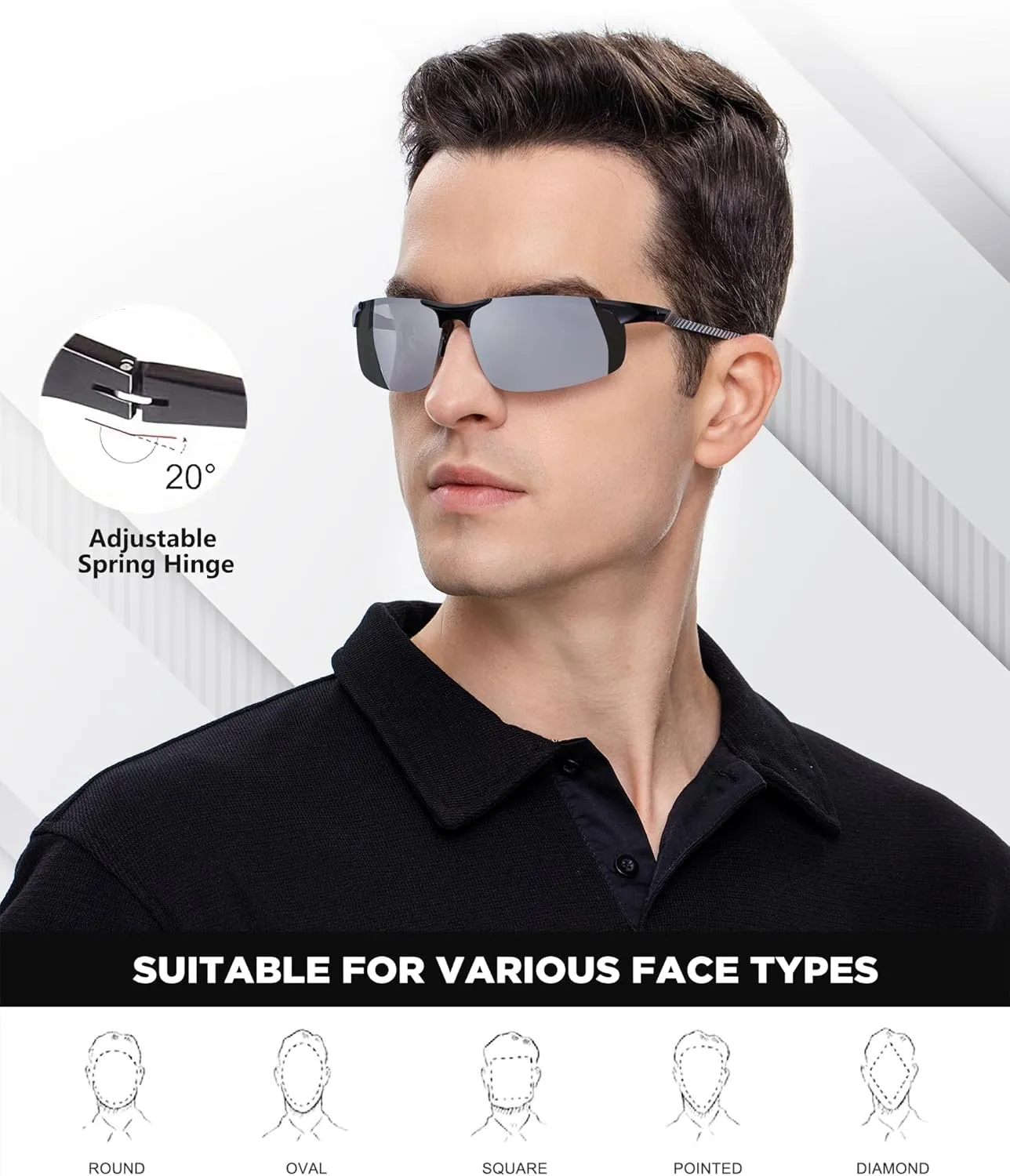 ANYLUV Polarized Sunglasses-Men Mens-Sunglasses Sport: Carbon Fiber Lightweight Sun Glasses Al-Mg UV400 Fishing Driving Golf