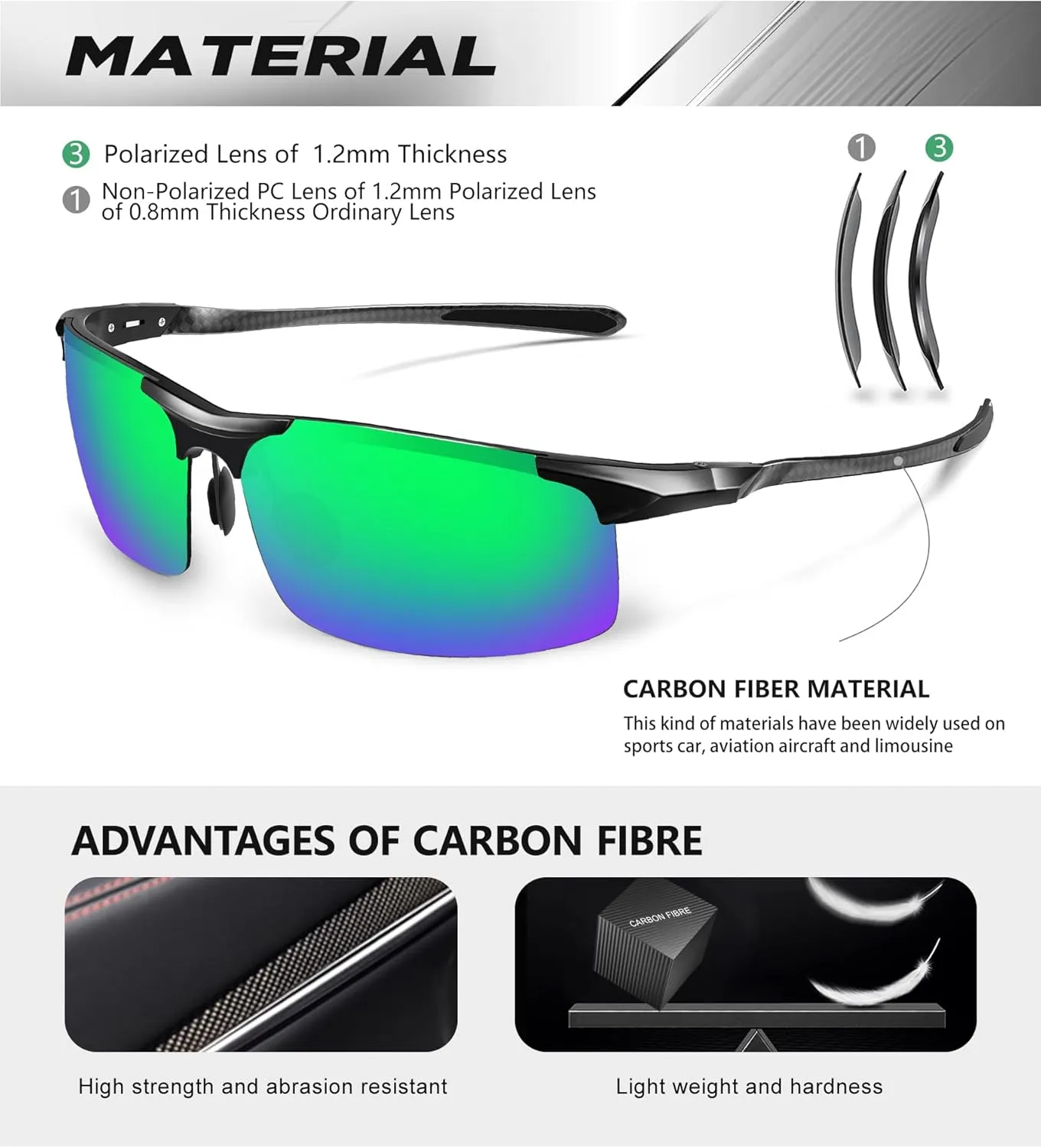 ANYLUV Polarized Sunglasses-Men Mens-Sunglasses Sport: Carbon Fiber Lightweight Sun Glasses Al-Mg UV400 Fishing Driving Golf