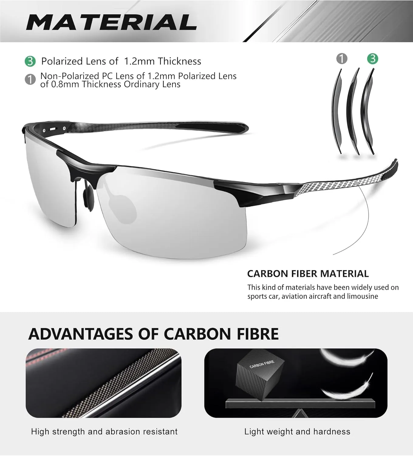ANYLUV Polarized Sunglasses-Men Mens-Sunglasses Sport: Carbon Fiber Lightweight Sun Glasses Al-Mg UV400 Fishing Driving Golf